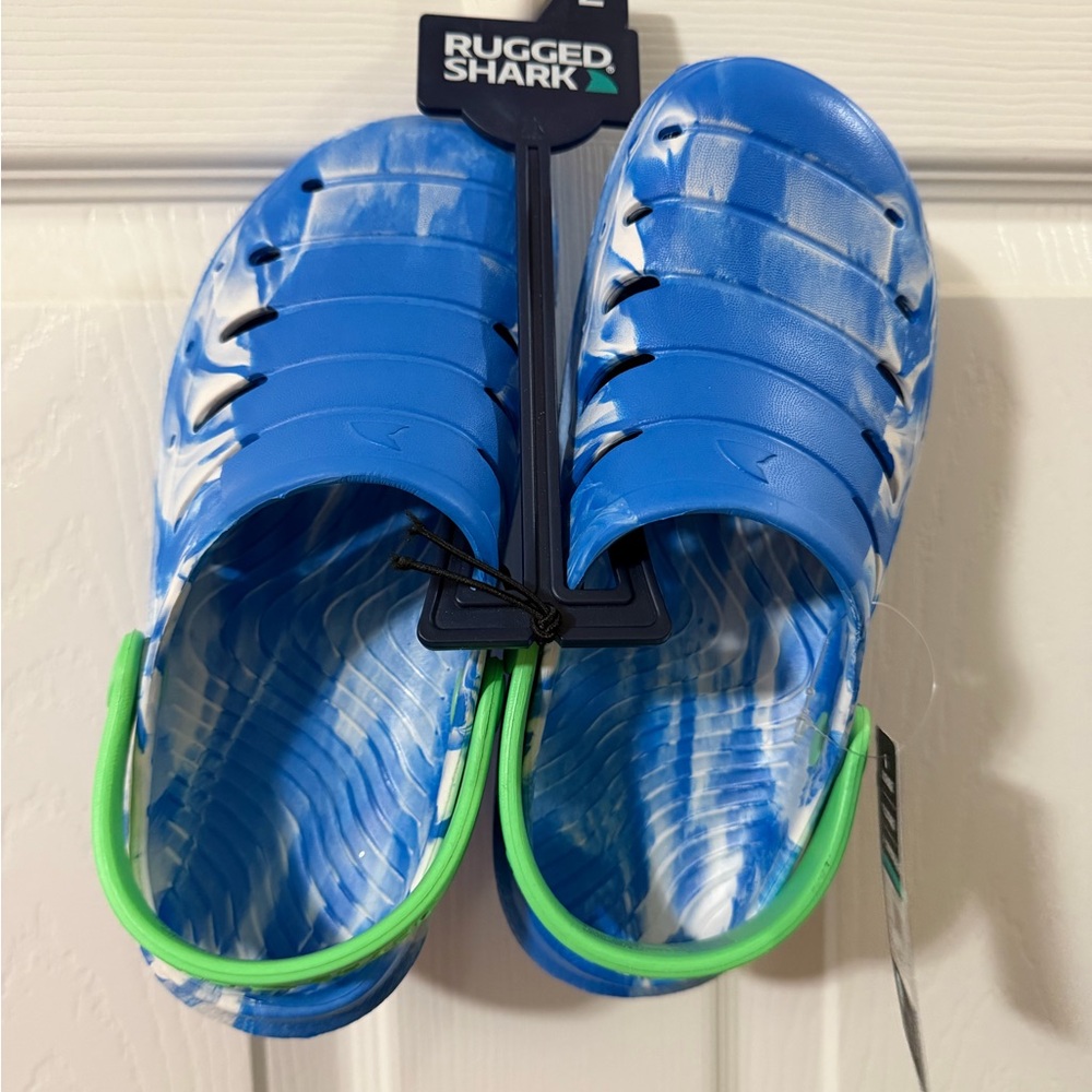 Rugged Shark EVA‎ Clogs Kids Size 2 Blue Green NEW Marble Swirl Water Shoes